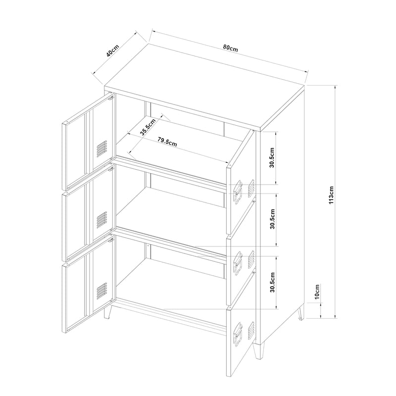 Croquis coté Armoire de bureau métallique Hamina acier 113 x 80 x 40 cm [en.casa]