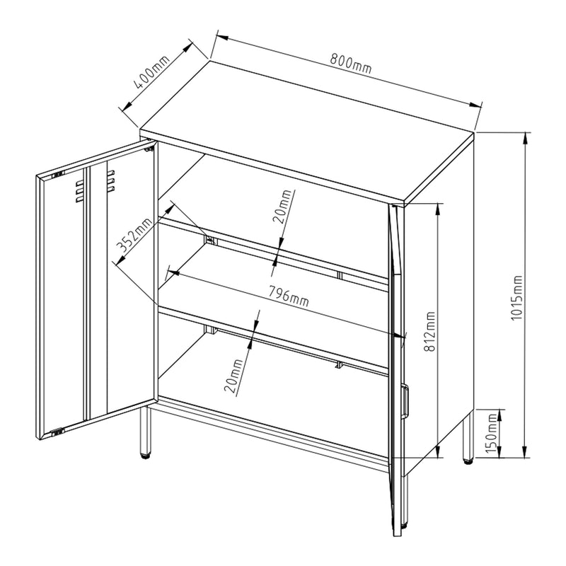 Croquis coté Armoire métallique Pyhäranta acier 102 x 80 x 40 cm [en.casa]