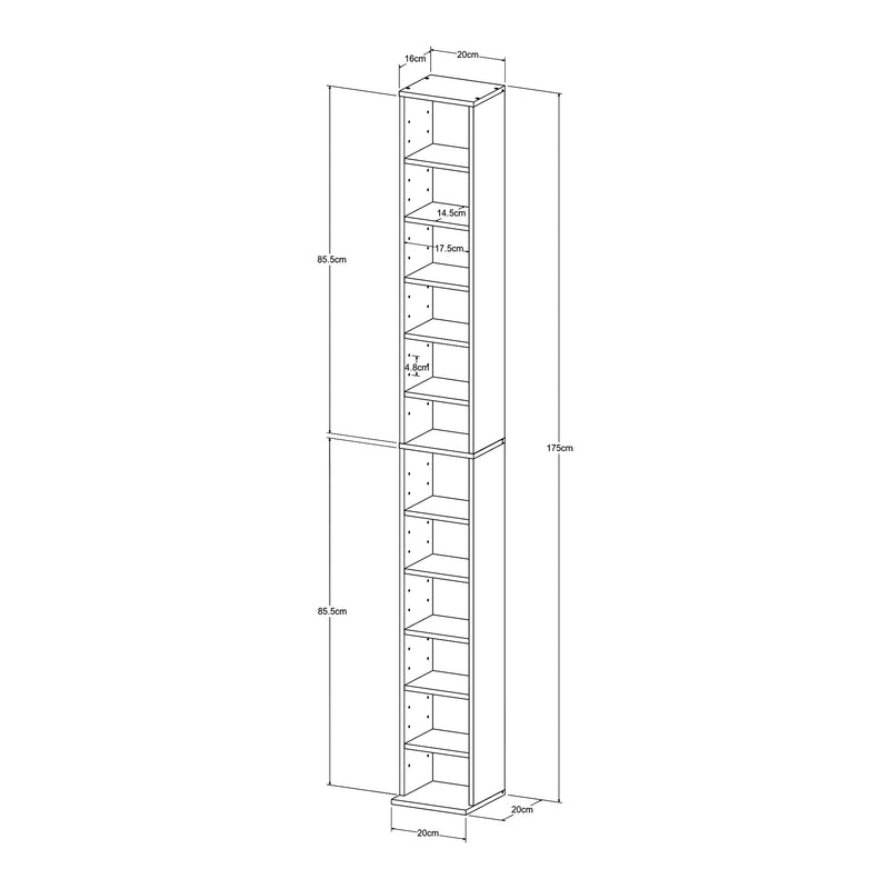 Maatschets CD DVD kast Tynset vakkenkast met 12 vakken 175x20x20 cm [en.casa]