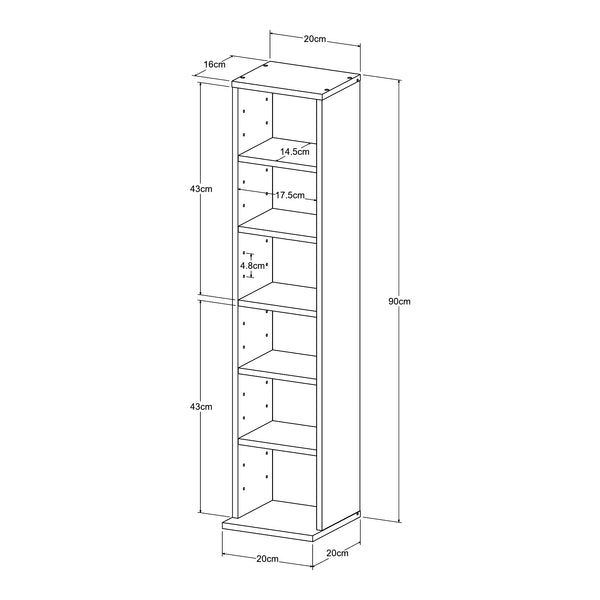 CD DVD kast vakkenkast met 6 planken 90x20x20 cm - verschillende kleuren
