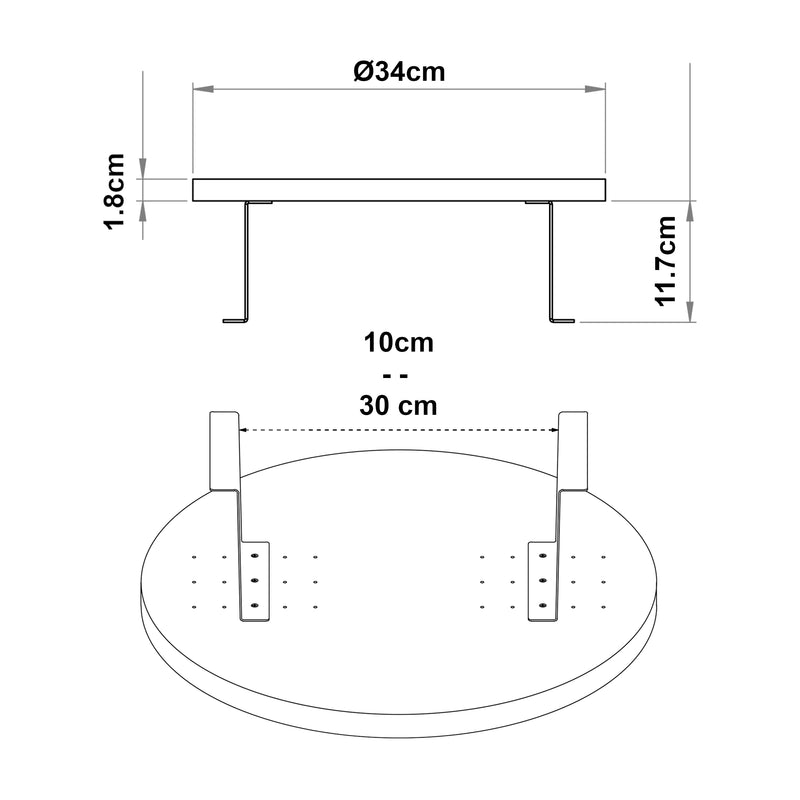 Croquis coté Plateau d'accoudoir de canapé Kuleskyd Ø 34 cm [en.casa]