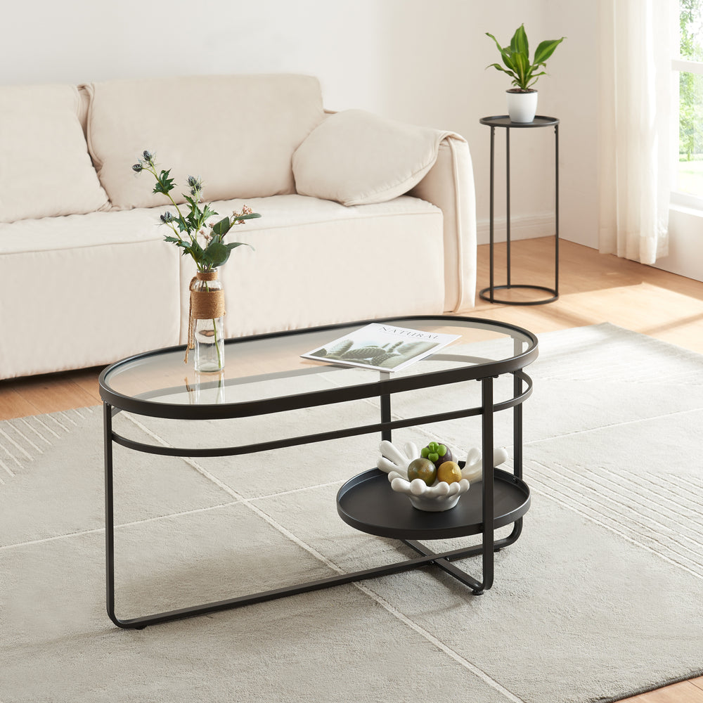 Table basse Kumla avec plateau en verre [en.casa] - premiumXL