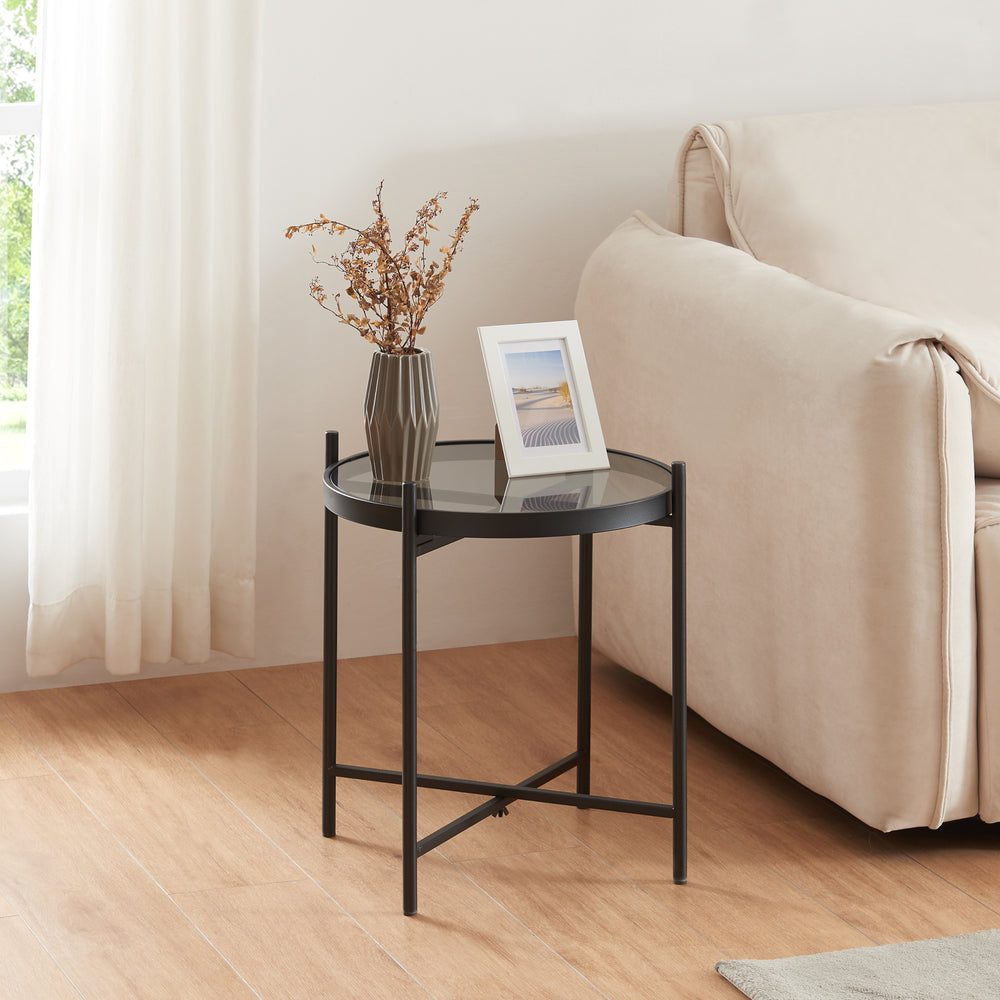 Table d’appoint Lier avec plateau en verre noir [en.casa] - premiumXL