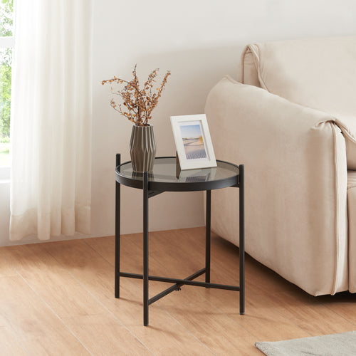 Table d’appoint Lier avec plateau en verre noir [en.casa] - premiumXL