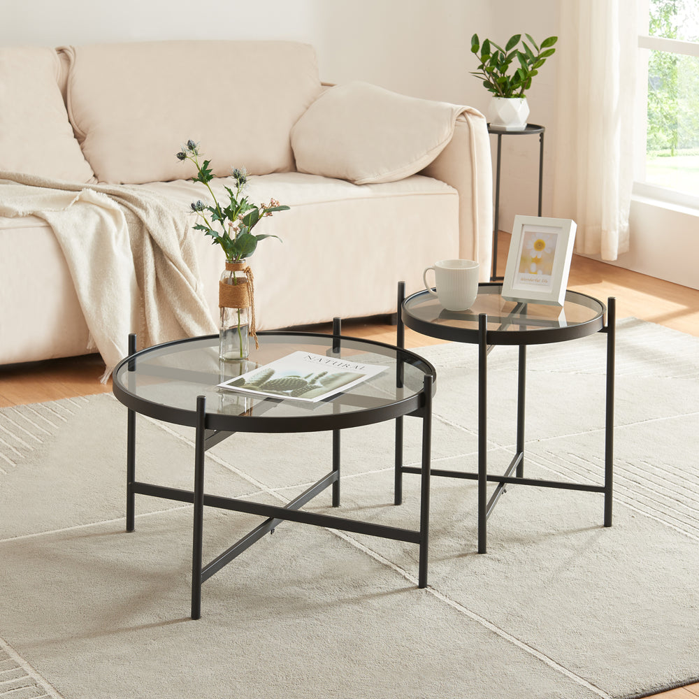 Set de tables basses Lier 2 pièces plateau en verre noir [en.casa] - premiumXL