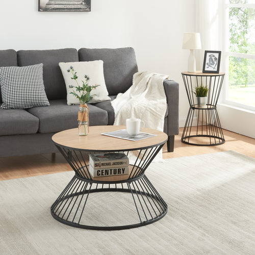[en.casa] Salontafel Fossbergom rond 42xØ70 cm zwart en eikenkleurig