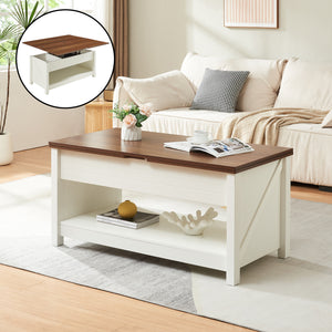 Table basse Kasama avec plateau relevable et espace de rangement 110x55x54 cm aspect noyer/blanc [en.casa] - premiumXL