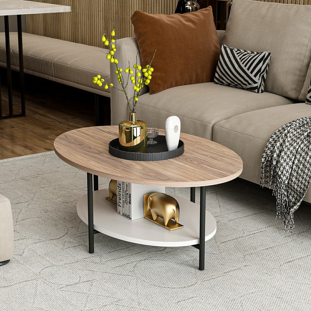 Table basse Fredericia avec étagère inférieure aspect chêne / blanc [en.casa] - premiumXL
