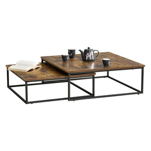 Set de tables basses Haninge lot de 2 rondes ton bois foncé [en.casa] - premiumXL