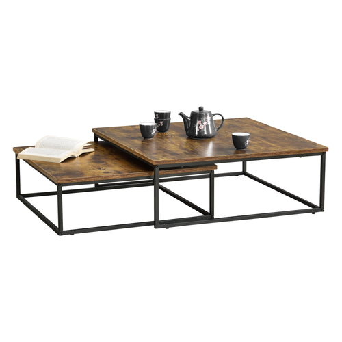 Set de tables basses Haninge lot de 2 rondes ton bois foncé [en.casa] - premiumXL
