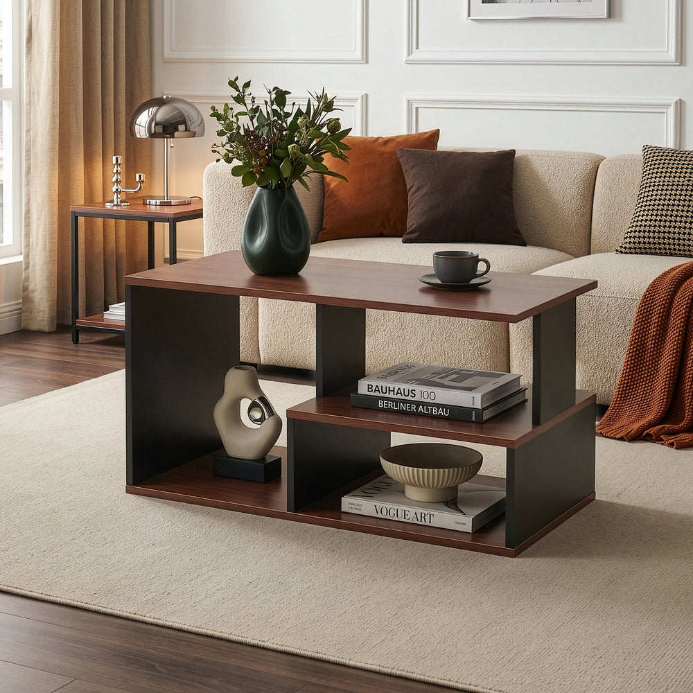 Salontafel Trond 80x40x42 cm Zwart/Walnoot [en.casa]