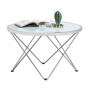 Table basse Nikkeby structure en métal argenté/verre dépoli [en.casa] - premiumXL