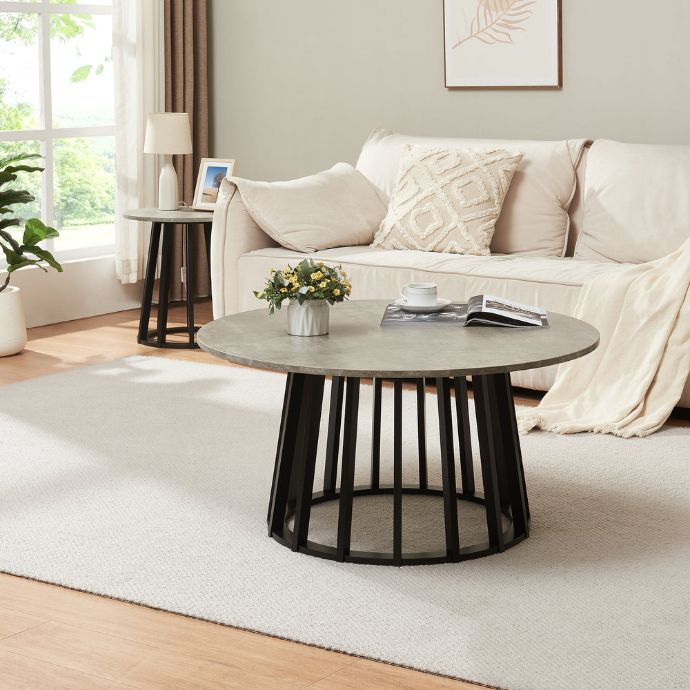 Table basse Buzzard Ø90x45 cm Noir/Aspect béton [en.casa] - premiumXL