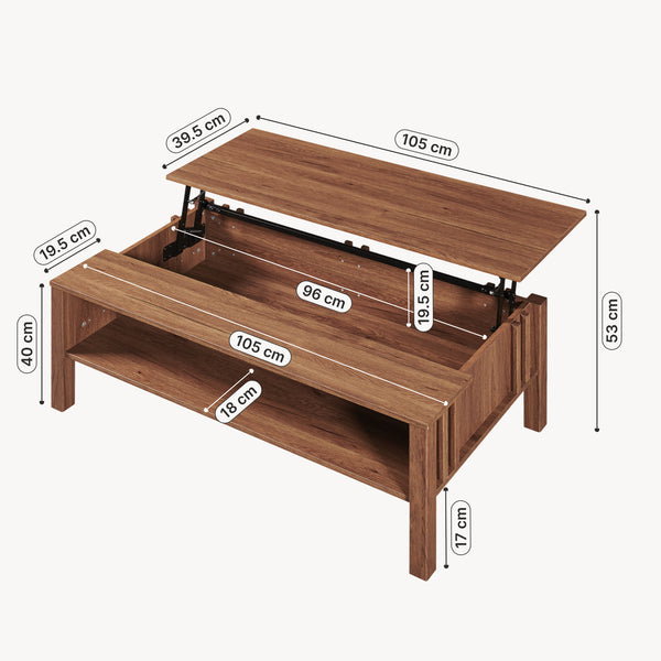 Table basse relevable Kilmandar 105 x 59 x 40/53 cm effet noyer [en.casa]