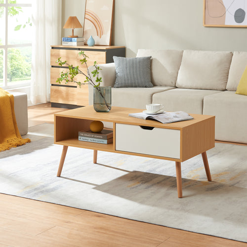 Table basse Bordkak avec tiroir 100 x 48 x 45 cm effet chêne blanc [en.casa]