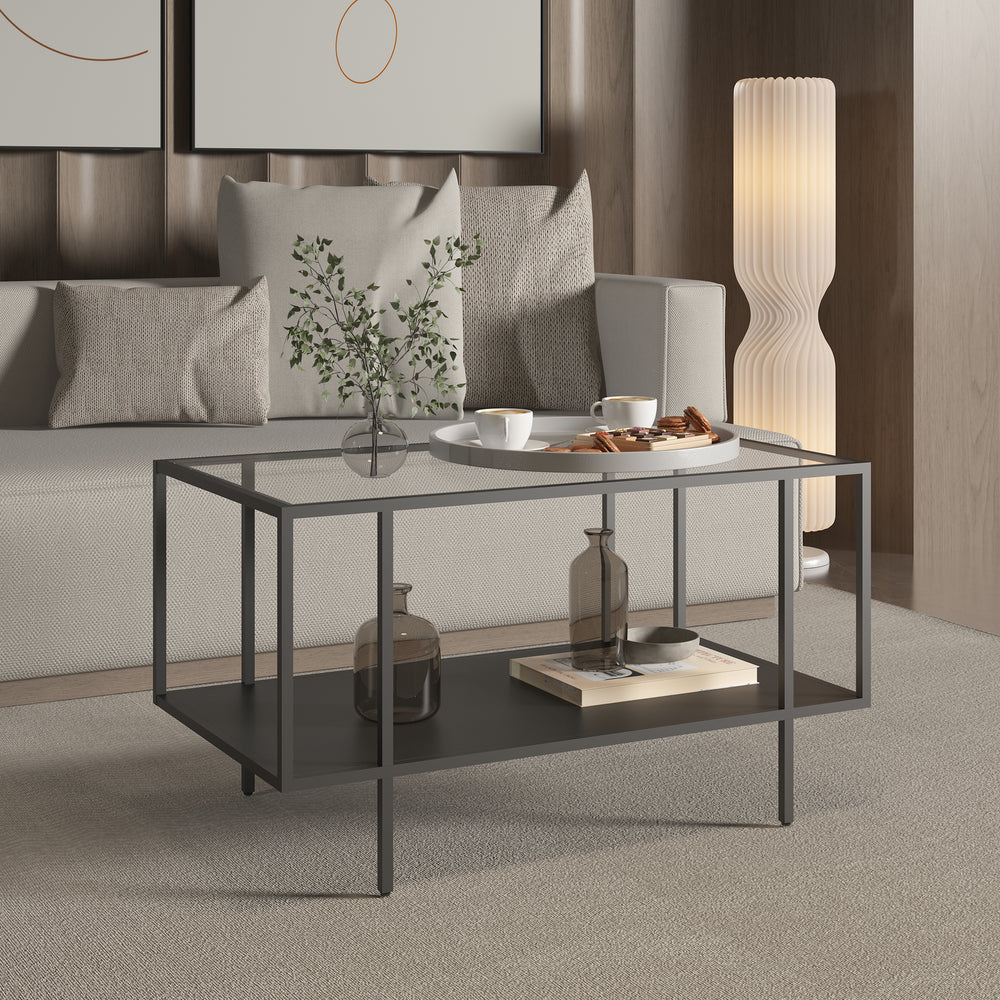 Salontafel Nynna gehard glas 90x50x50 cm zwart [en.casa]