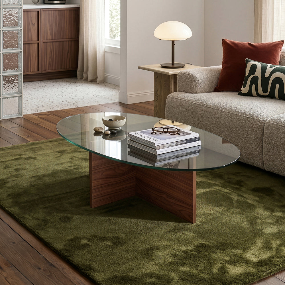 Salontafel Viroya ovaal glas 100x60x36 cm walnootkleurig en grijs [en.casa] 