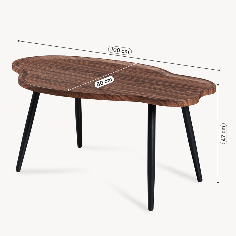 Croquis coté Table basse de salon Trestaneng 100 x 60 x 47 cm effet noyer [en.casa]