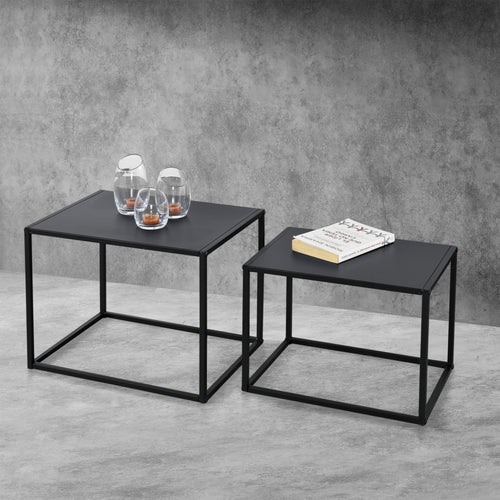 Bijzettafel set van 2 zwart metaal 35x45x35 - 30x40x30 cm