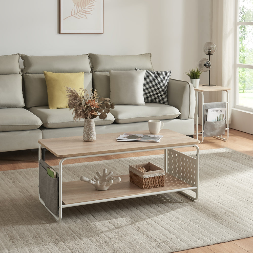 Table basse Dyrøy 100x50x43cm Blanc/Chêne [en.casa] - premiumXL