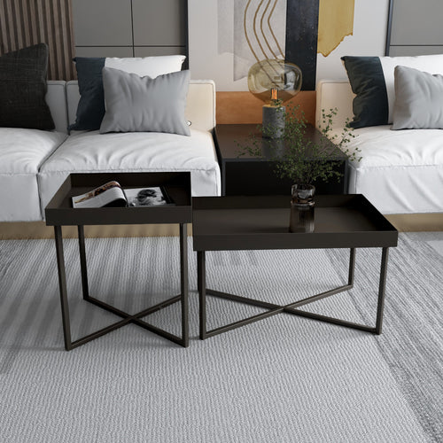 Set de tables Heinola tables basses lot de 2 acier noir [en.casa] - premiumXL
