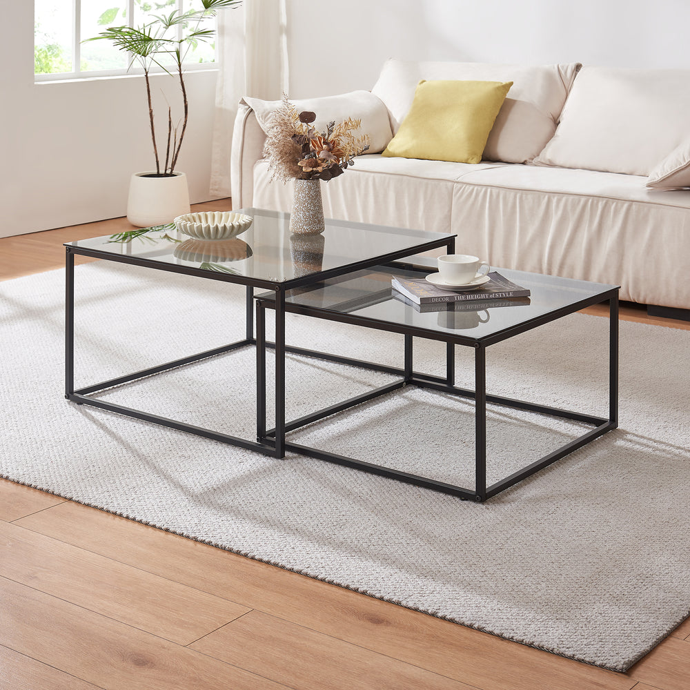 Table basse lot de 2 Tromlaslo verre fumé, gris [en.casa] - premiumXL