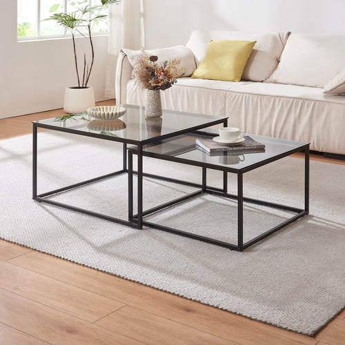Table basse lot de 2 Tromlaslo verre fumé, gris [en.casa] - premiumXL