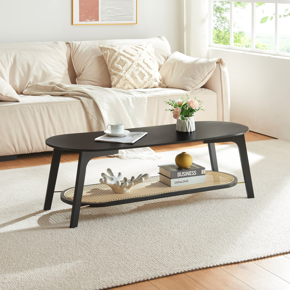 Table basse Taivalkoski 120x43x40 cm Noir/Aspect rotin [en.casa] - premiumXL