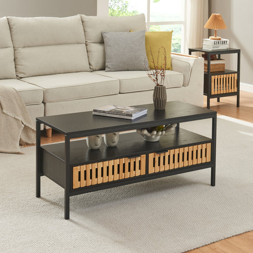 Table basse Luniehti 100x40x48 cm Noir/Naturel [en.casa] - premiumXL