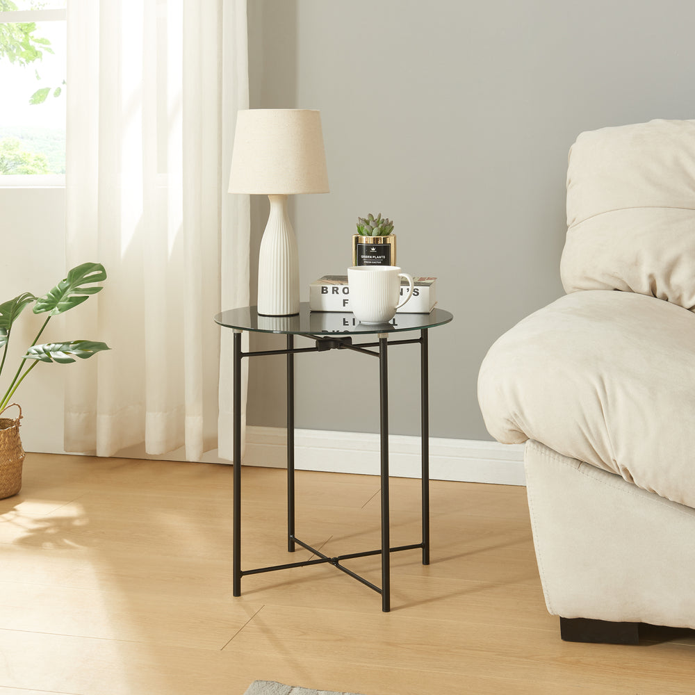 Bijzettafel Ödeshög met glazen blad 45xØ42cm Zwart [en.casa] - premiumXL