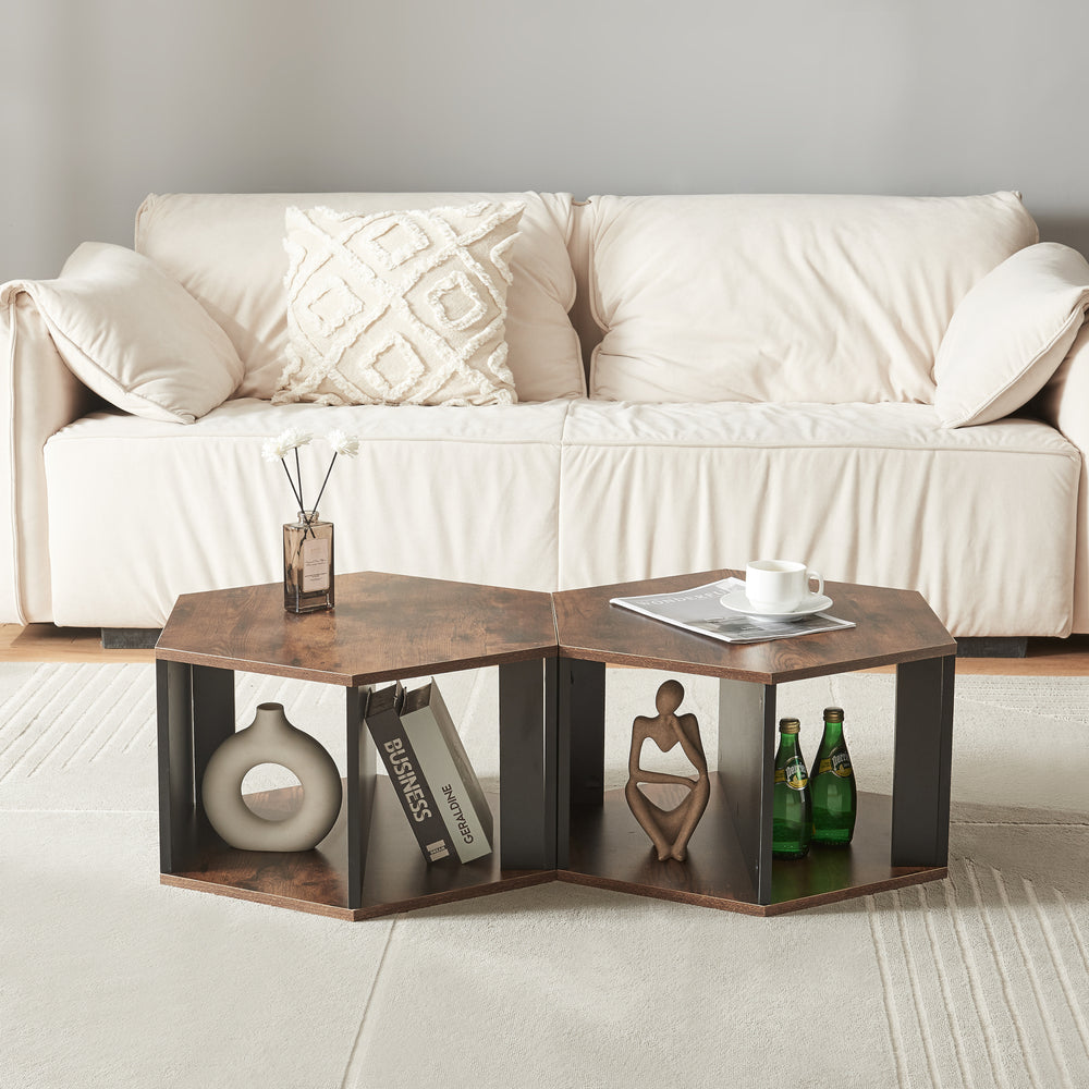 Set de tables basses Molde 2 pièces Noir/Aspect Noyer [en.casa] - premiumXL