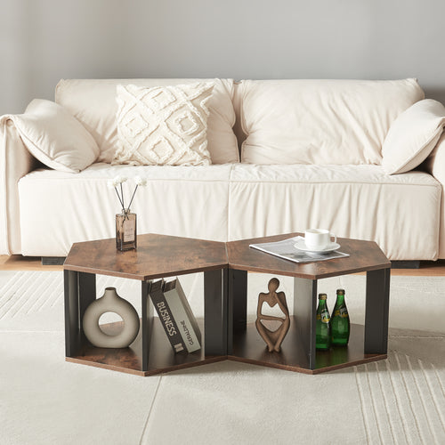 Set de tables basses Molde 2 pièces Noir/Aspect Noyer [en.casa] - premiumXL