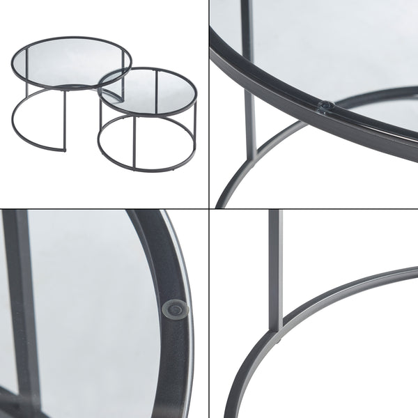 Set de 2 tables basses Kokkola rondes gigognes en verre [en.casa]