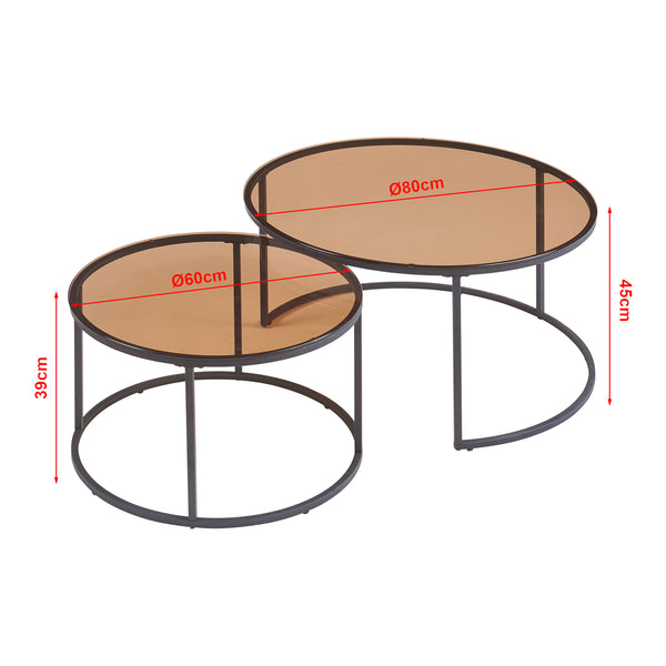 Set de 2 tables basses Kokkola rondes gigognes en verre [en.casa]