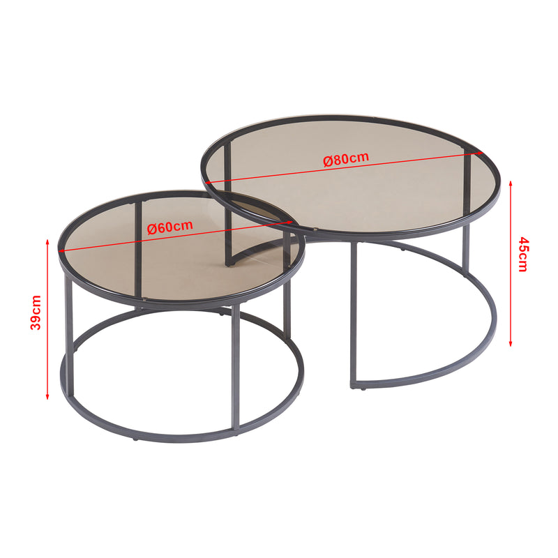 Croquis coté Set de 2 tables basses Kokkola rondes gigognes en verre [en.casa]