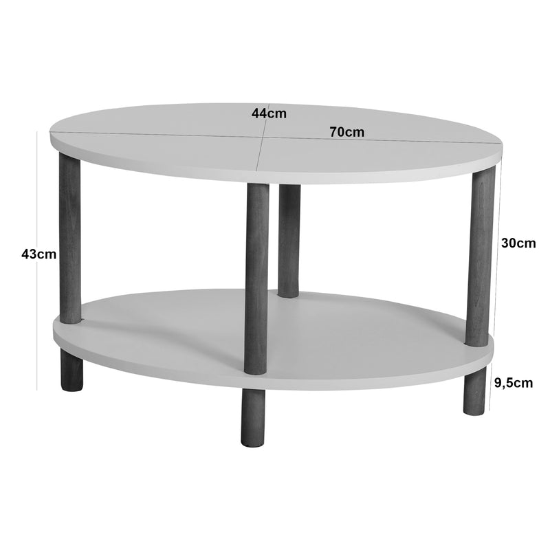 Croquis coté Table basse ovale Højreby 43 x 70 x 44 cm [en.casa]