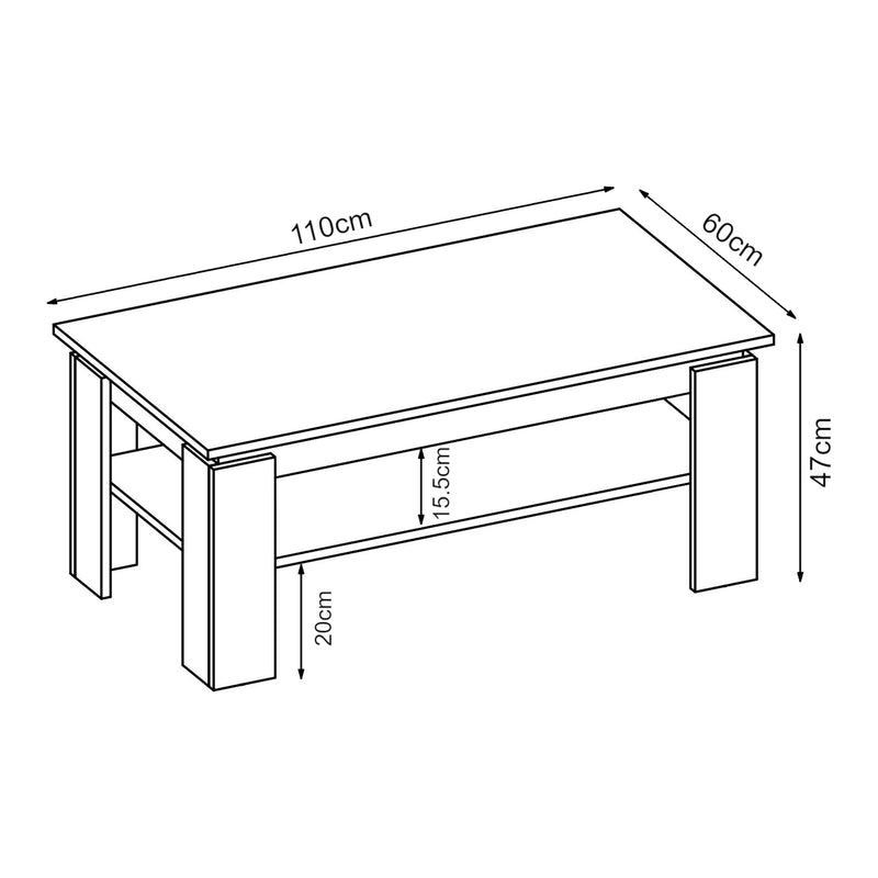 Maatschets Salontafel Krirdfjos met onderplank spaanplaat 110x60x47 cm [en.casa]