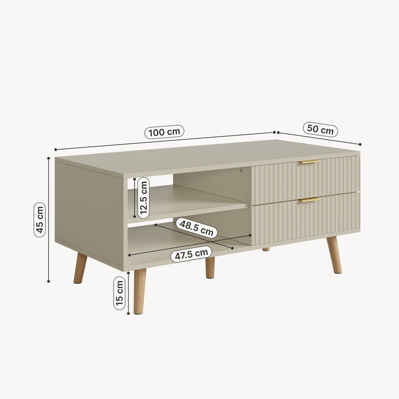 Croquis coté Table basse de salon Nand 100 x 50 x 45 cm [en.casa]