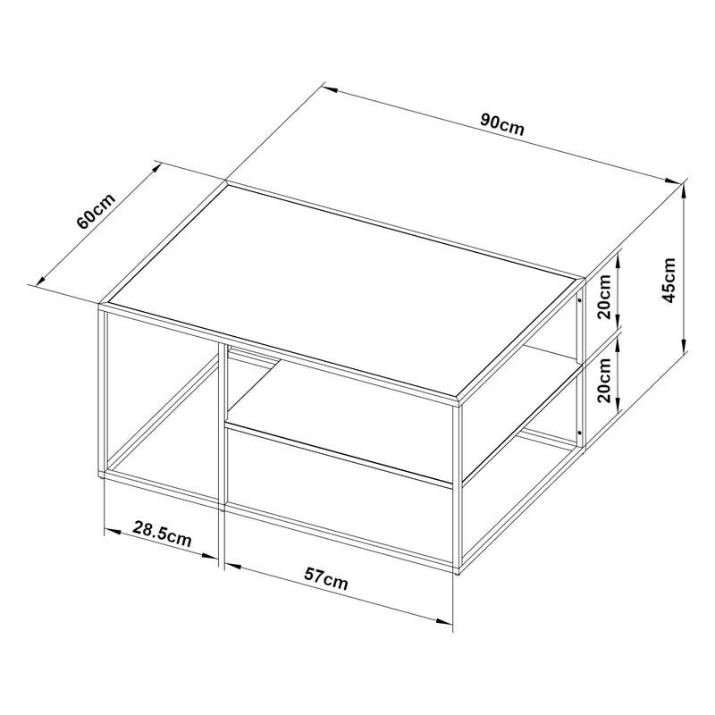 Croquis coté Table basse Solund du Salon Rectangulaire 45 x 90 x 60 cm [en.casa]