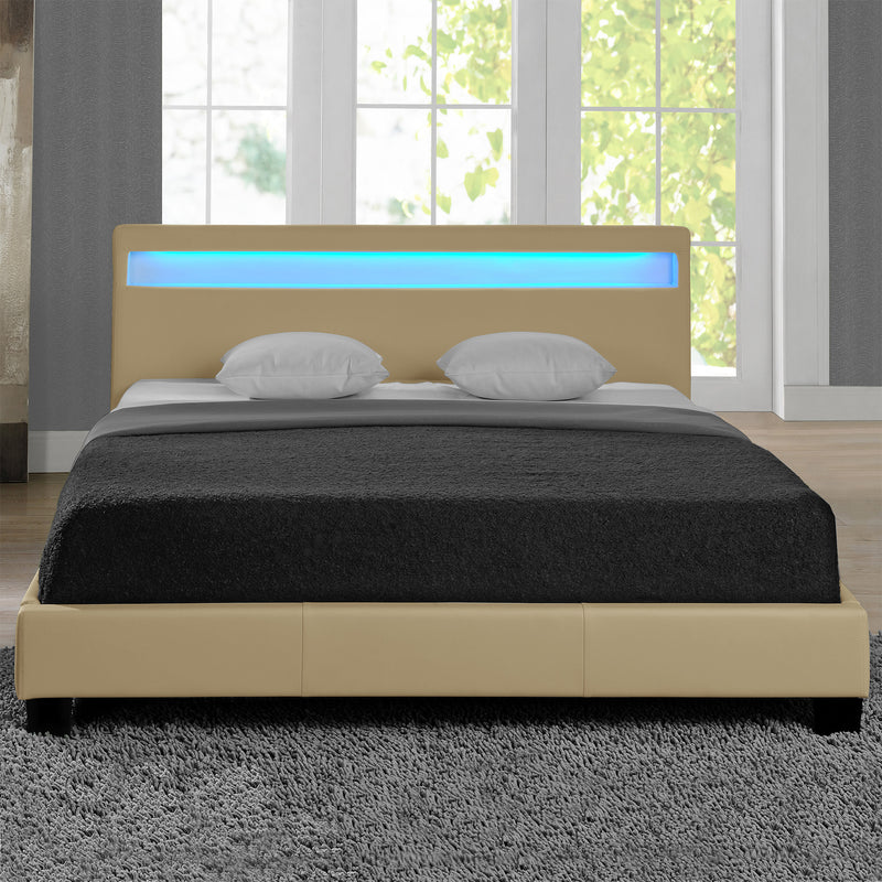 Croquis coté Corium Lit capitonné à LED Corium (Paris) avec matelas (140 | 160 | 180 | 200 x200cm)(7 Couleurs)(mousse froide) - avec cuir synthétique / housse  cuir synthétique / éclairage RVB / avec sommier à lattes /