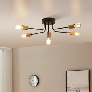 Deckenleuchte Benfleet 5 x E27 Schwarz/Messingfarben [lux.pro] - premiumXL