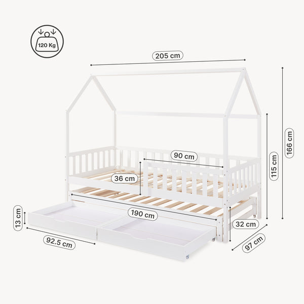 Kinderbed Aarghonmaa met uitschuifbed en opberglades 90x200 cm [en.casa]