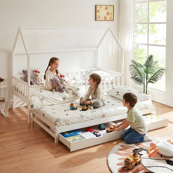 Kinderbed Aarghonmaa met uitschuifbed en opberglades 90x200 cm [en.casa]
