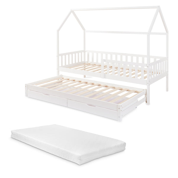 Kinderbed Aarghonmaa met matras uitschuifbed en opberglades 90x200 cm [en.casa]