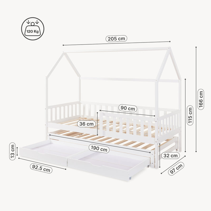 Maatschets Kinderbed Aarghonmaa met matras uitschuifbed en opberglades 90x200 cm [en.casa]