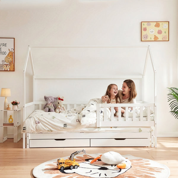 Kinderbed Aarghonmaa met matras uitschuifbed en opberglades 90x200 cm [en.casa]