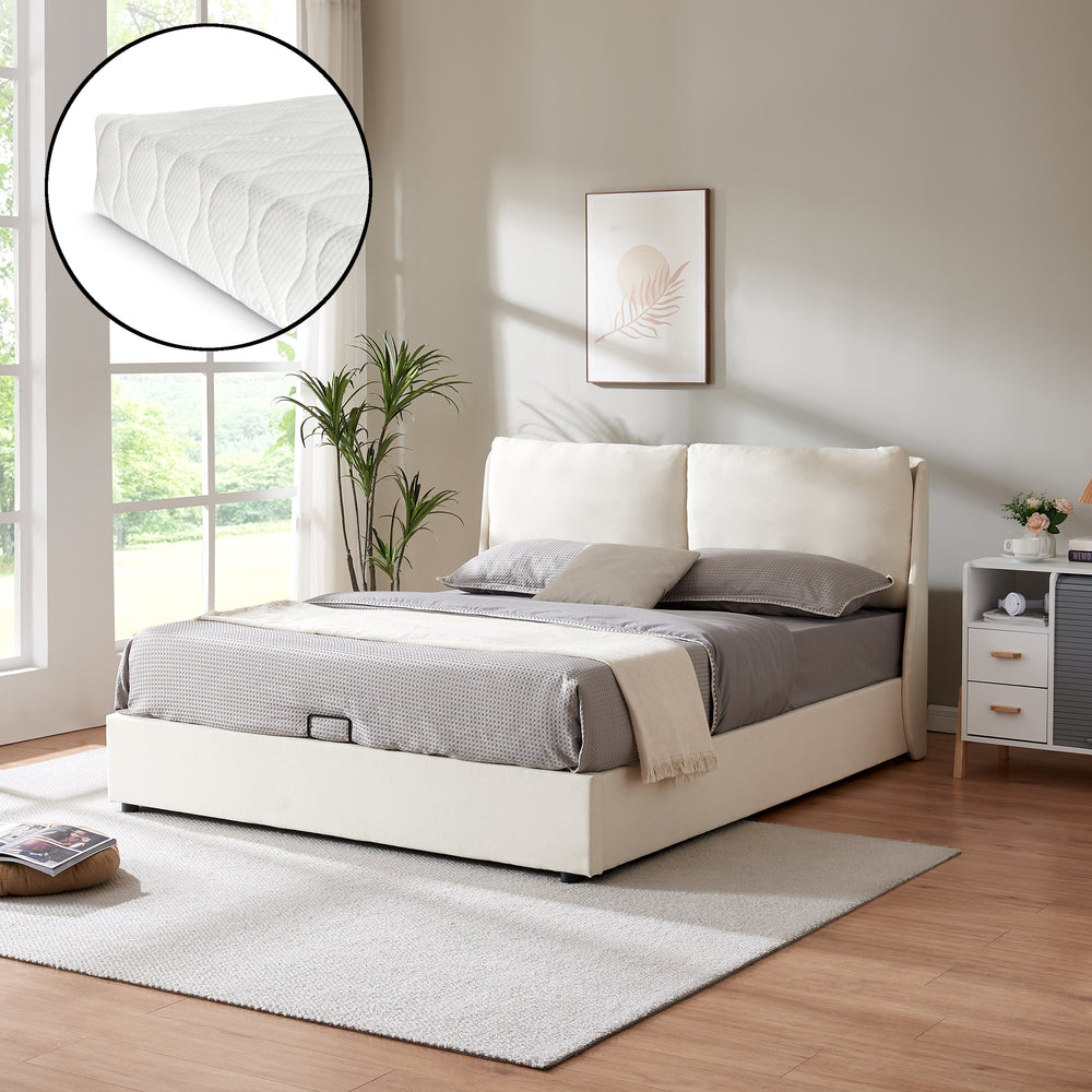 Lit double Lunner avec matelas à mousse froid [en.casa]