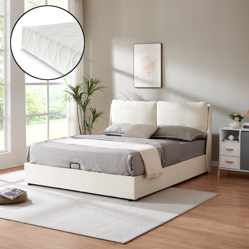 Lit double Lunner avec matelas à mousse froid [en.casa]