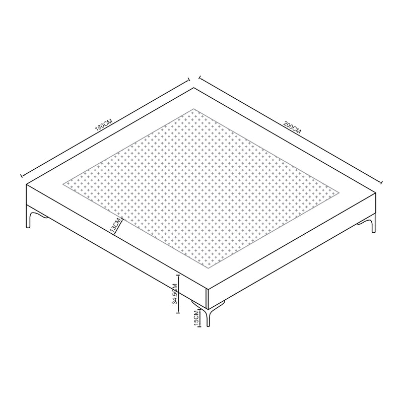 Croquis coté Lit double Lilla avec matelas à mousse froid [en.casa]