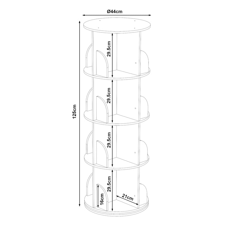 Croquis coté Bibliothèque rotative pour enfants Chasek bois de pin naturel [en.casa]